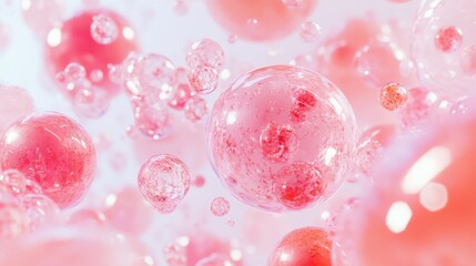 Poster - abstract composition of pink and red bubbles in a soft background