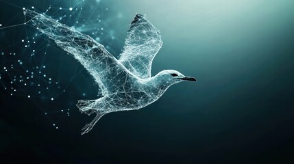 Poster - A digital representation of a bird in flight, symbolizing freedom and technology.