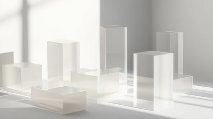 Poster - Minimalist Transparent Blocks in Sunlit Modern Room Setting