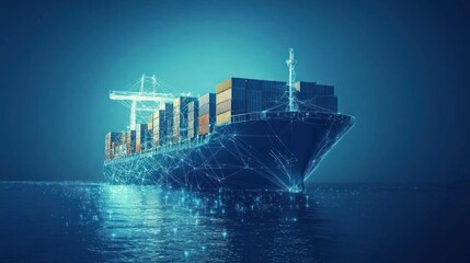 Poster - A digital representation of a cargo ship with containers, symbolizing modern shipping and logistics.