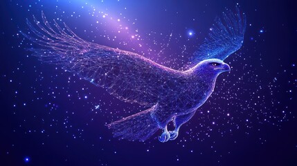 Poster - A digital representation of an eagle soaring through a starry, cosmic background.
