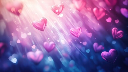 Poster - Colorful Hearts in Dreamy Background with Soft Light Effects