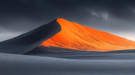 Poster - A dramatic desert landscape with a vibrant orange dune against a dark sky.