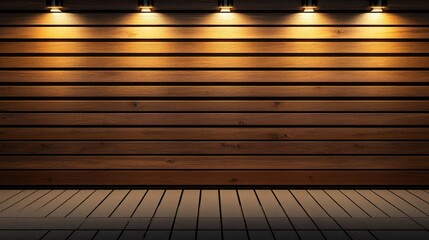 Poster - Elegant Wooden Wall with Warm Lighting and Sleek Floor Design