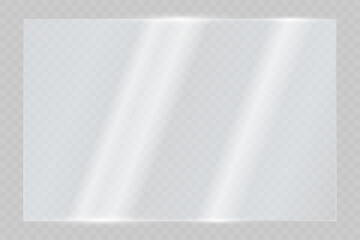 realistic reflection on a transparent glass with sunlight glare. the texture of rectangle glass with