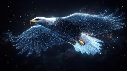Poster - A glowing, ethereal eagle soaring through a starry night sky.