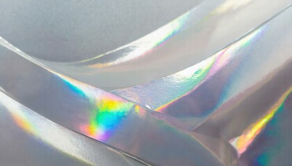 Poster - Stunning White Abstract Background with Holographic Surface and Rainbow Silver Reflective Iridescent Texture for Creative Design Projects and Digital Artwork