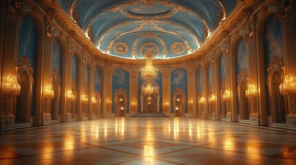 Aufkleber - A grand, opulent hall with ornate architecture and elegant lighting.