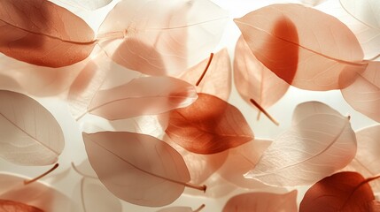 Poster - colorful translucent leaves create an artistic background of nature in soft hues indoors