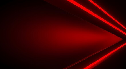 Poster - Dark abstract geometric lines.  Red neon glowing futuristic modern design.  Black backdrop.