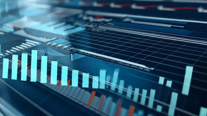 Poster - Dynamic digital data visualization Exploring trends and statistics through graphs and charts in blue tones for enhanced analysis and finance technology.