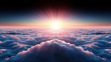 Wall Mural - Witness a stunning red sunset sky painted above clouds, where dramatic light creates a breathtaking view.
