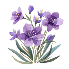 Wall Mural - A watercolor vector of purple flowers blooming in spring, isolated on a white background.