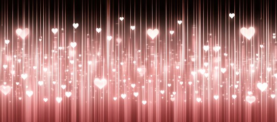 Wall Mural - Glowing hearts falling on light streaks background.