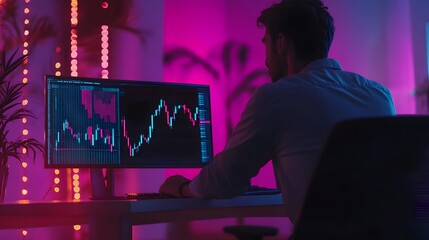 Poster - Successful investor looking at glowing AI generated illustration