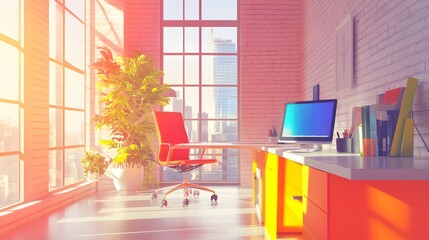 Poster - Summer office environment featuring bright AI generated illustration