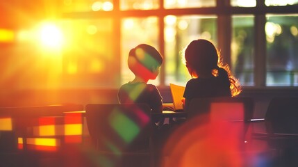 Poster - Teacher helping a child read AI generated illustration