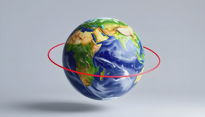 It is 3d animated magnetic earth model rotating with magnetic line from north pole to south pole, watercolor, with white tones