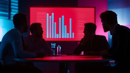 Poster - Team discussing financial projections around AI generated illustration