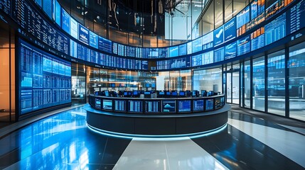 Poster - Trading floor with dynamic screens AI generated illustration