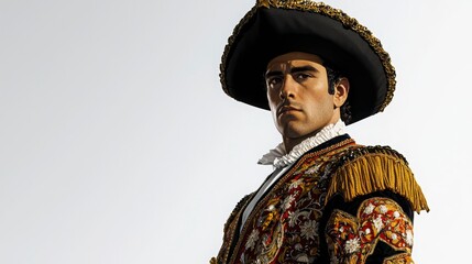 Elegant Matador in Traditional Costume Posing Against Clear Backdrop