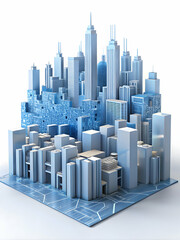 Wall Mural - Abstract city skyline made of circuit boards with copy space concept as A glossy image shows a city skyline constructed from circuit boards on a plain background representing the integration of techno