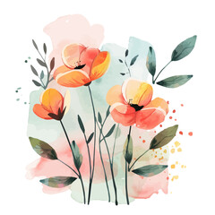 Wall Mural - A watercolor painting of soft spring sunshine on flowers, isolated on a white background. Soft spring sunshine on flowers vector.
