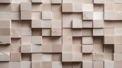 Poster - textured arrangement of beige cubes in a modern design setting showcasing depth and dimension