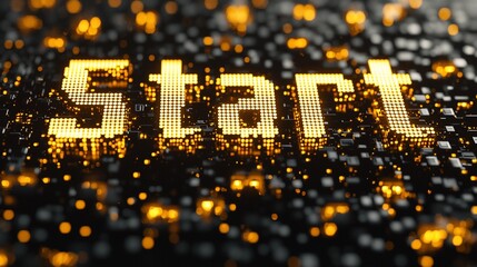 Poster - Glowing 'Start' word on digital background.