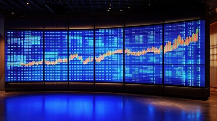 Poster - Blue Graph Display on LED Screen in Stock Exchange Environment