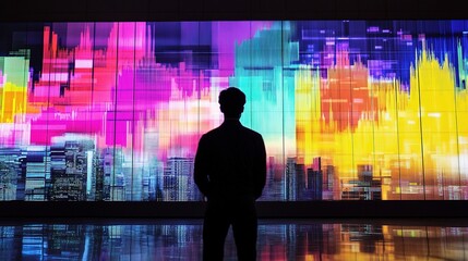 Poster - Modern Trader Analyzing Bright Colorful Stock Market Data