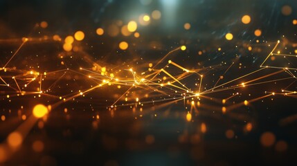 Poster - Abstract Network Connections: Glowing Golden Lines and Nodes