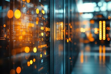 Poster - Modern data center with illuminated server racks showcasing digital technology and connectivity