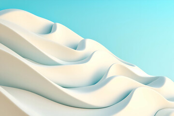 Aufkleber - A serene abstract image of smooth, flowing white waves against a soft blue background, evoking calmness and modern design.