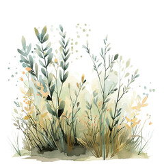 Wall Mural - a watercolor drawing of spring morning mist over a meadow, isolated on a white background. spring mo