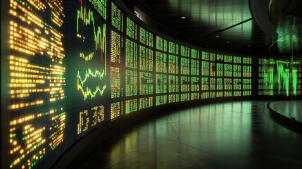 Poster - 3D Render of Stock Market Chart on LED Display in Modern Setting