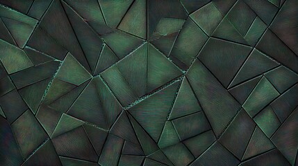 Poster - Abstract geometric pattern with green and black hues showcasing intricate triangular shapes and textures for background or design use