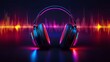 © Edi Purnomo - Illuminated headphones with vibrant audio waves.
