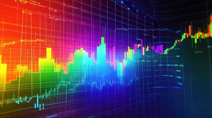 Poster - Colorful Abstract Representation of Stock Market Trends in 3D