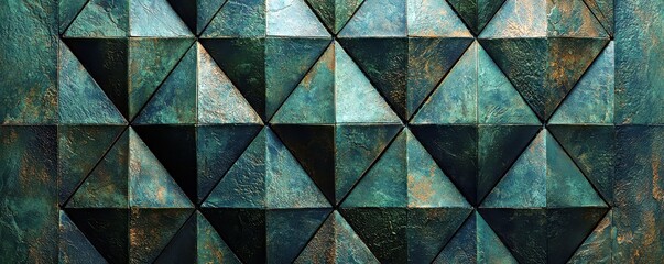 Poster - Textured Triangular Patterns in Shades of Green and Blue with Rustic Surface Finishes for Creative and Artistic Backgrounds