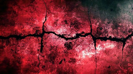 Poster - Abstract background of cracked surface with red and dark tones, showcasing texture and depth for artistic and design purposes in creative projects