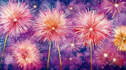 Poster - Colorful Fireworks Display Over a Night Sky Filled With Stars and Vibrant Colors for Celebratory Events and Festive Occasions