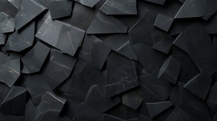 Poster - Dark textured surface composed of uneven geometric shapes and angular fragments in a monochromatic style