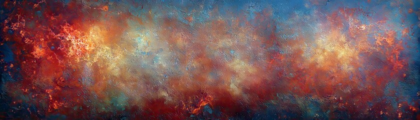 Poster - Abstract textured background in shades of blue, orange, and red, creating a vibrant visual display, ideal for artistic and creative projects