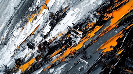 Poster - Abstract expressionist artwork featuring bold strokes of orange, black, and white, creating a dynamic and energetic visual experience for viewers