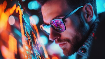 Poster - Investor Making Predictions with Colorful Financial Graphics