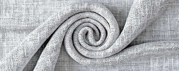Aufkleber - Close-up View of Rolled Light Gray Textile with Intricate Woven Pattern on a Soft Background, Ideal for Fashion and Interior Design Projects
