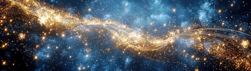 Poster - Stunning Cosmic Background with Glowing Stars and Sparkling Light Particles in Space Capturing the Vastness and Beauty of the Universe