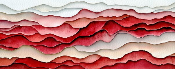 Poster - Abstract Art of Layered Textures in Shades of Red and White on Canvas Representing Waves and Natural Forms in a Modern Artistic Style