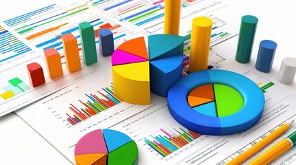 Poster - Vibrant Modern Financial Analysis Scene with Colorful Charts and Graphs